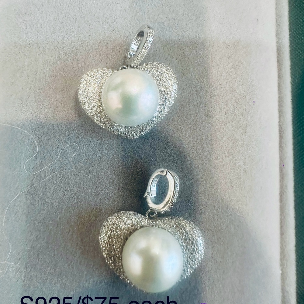 Elegant Silver Heart Pearl Earrings